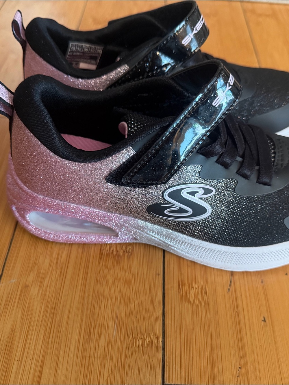 Skechers Kids Black and Pink Glitter Athletic Sneakers - Picture 6 of 8